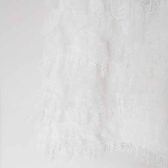 NEW BCBGMAXAZRIA x REVOLVE Off White Strapless Corset Ruffle Tiered Mini Dress 0 - Picture 6 of 10